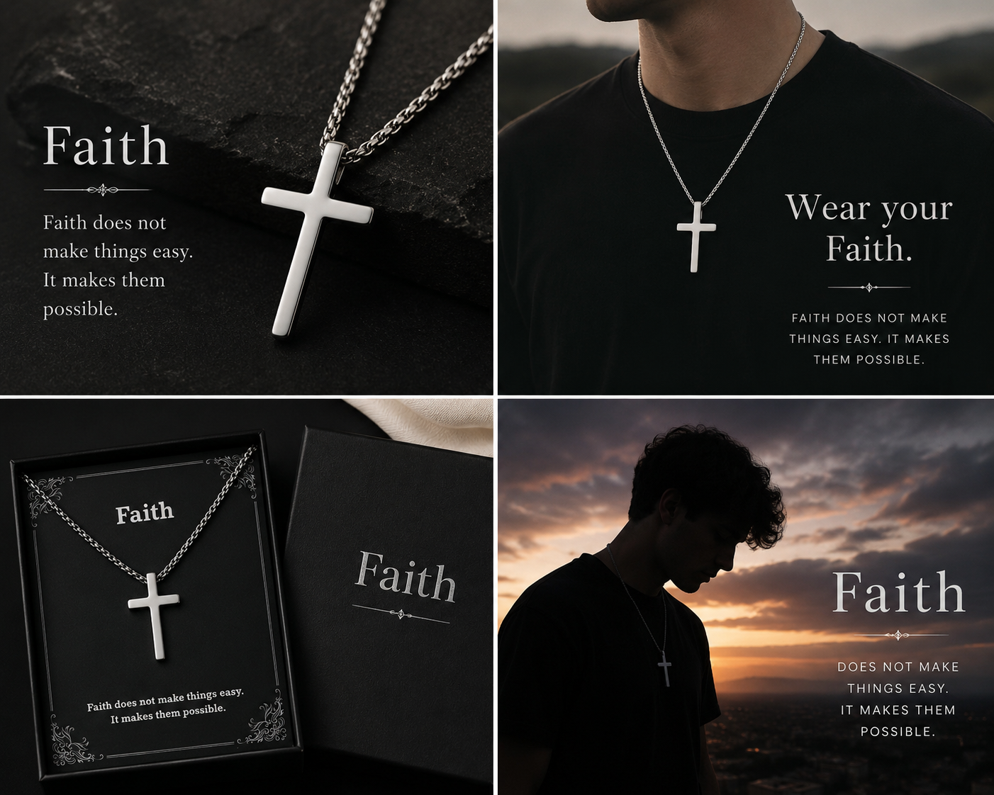 Faith Cross Pendant Necklace for Men Religious Christian Jewelry Gifts